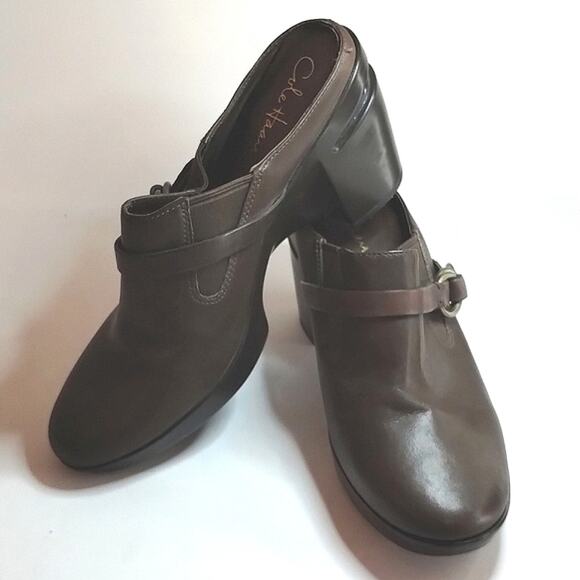 Cole Haan Collab Shelly NEW Brown Leather Wedge Buckle Wedge  Clog 8B - Picture 1 of 13